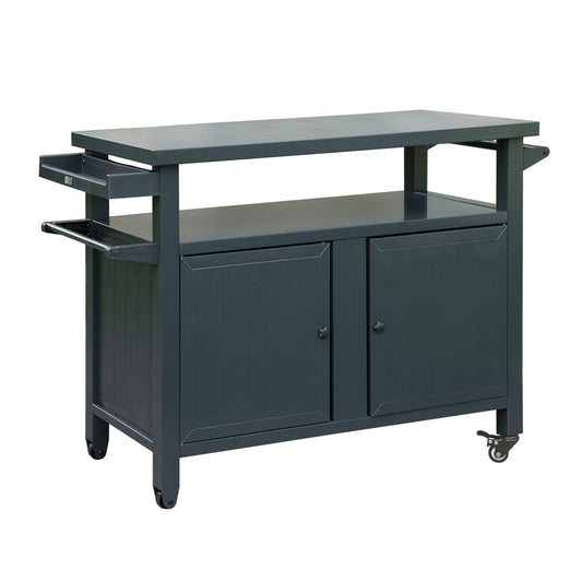 Grill Carts Outdoor Storage Cabinet With Wheels, Metal Outdoor Grill Table Kitchen Dining Table Cooking Prep BBQ Table For Patio, Kitchen Island, Home Party, Bar Grey