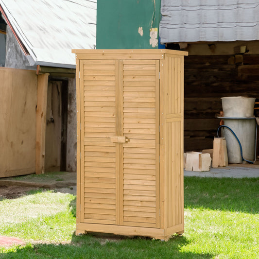 Wooden Garden Shed 3-tier Patio Storage Cabinet Outdoor Organizer Wooden Lockers with Wood (Natural Wood Color -Shutter Design)