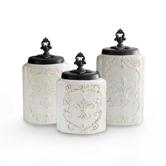 White Antique 3-Piece Set Kitchen Canister