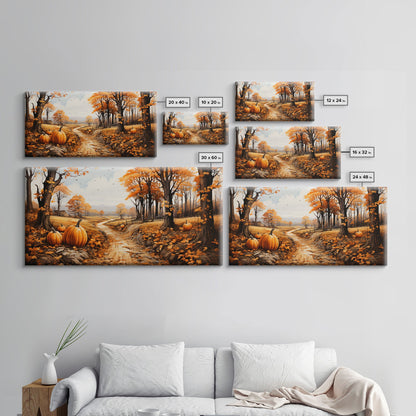 Pumpkin Wall Art, Fall Wall Decor, Nature Art, Trees Art, Canvas Print, Wall Hanging, Panoramic Art, Country Home Decor, Office Prints