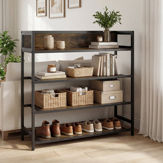4-Tier Shoe Rack Industrial Shoe Organizer with Heavy Duty Metal Frame
