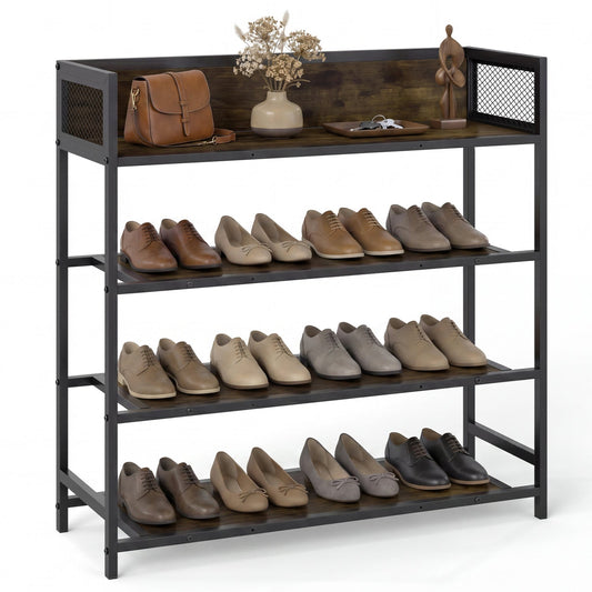 4-Tier Shoe Rack Industrial Shoe Organizer with Heavy Duty Metal Frame
