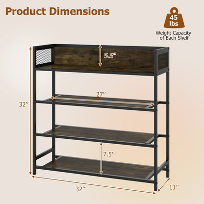 4-Tier Shoe Rack Industrial Shoe Organizer with Heavy Duty Metal Frame