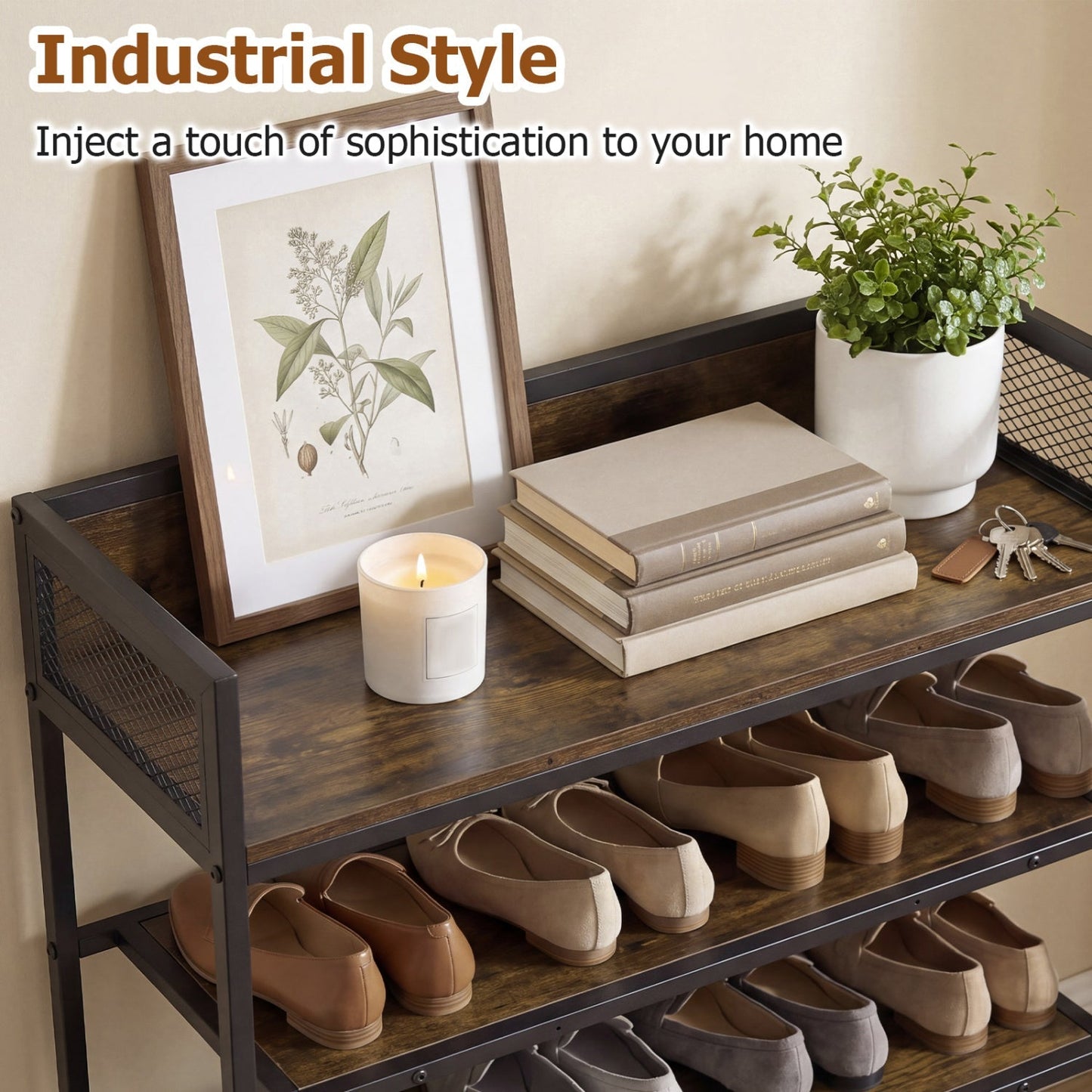 4-Tier Shoe Rack Industrial Shoe Organizer with Heavy Duty Metal Frame