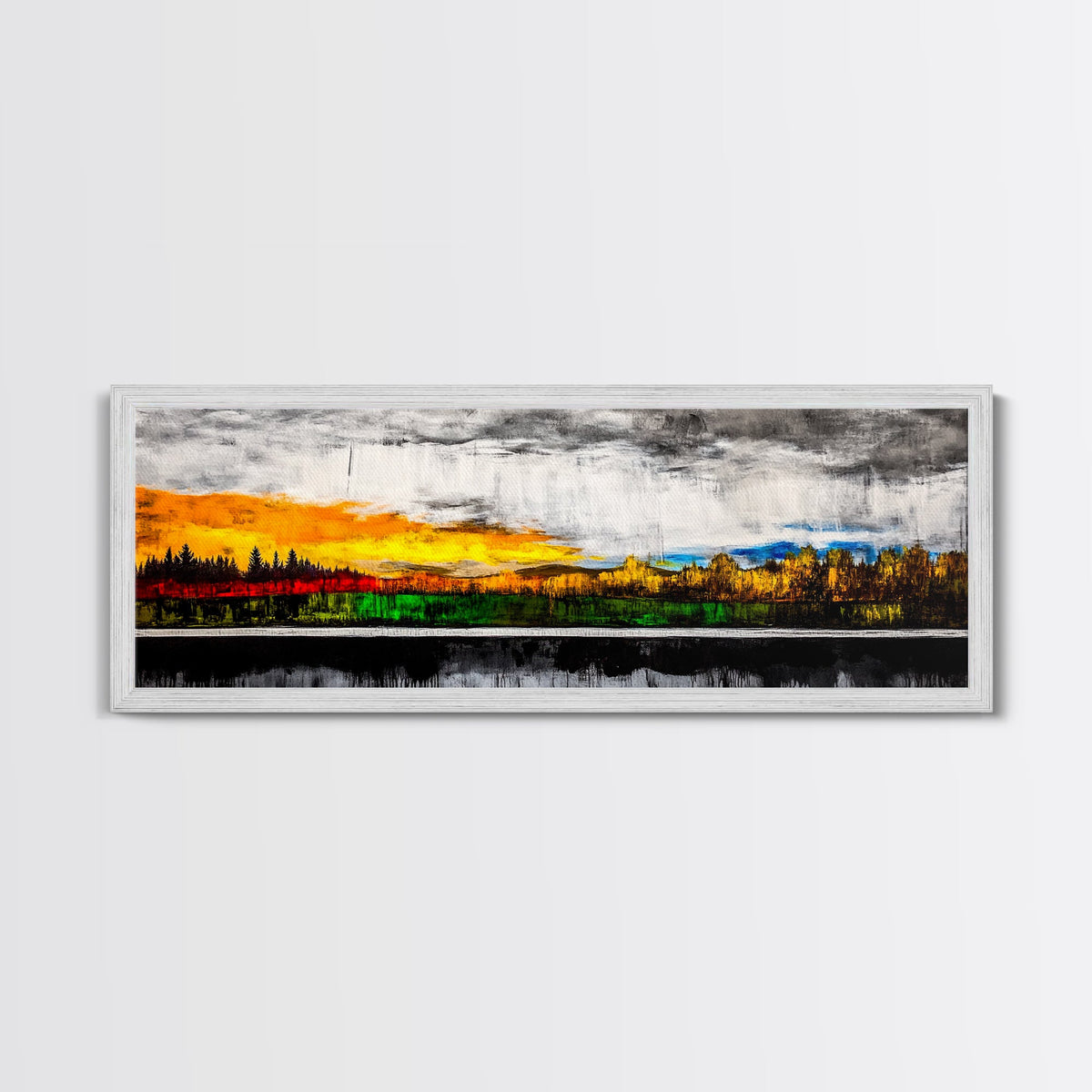 Sunset Landscape, Autumn Trees, Nature Art, Framed Canvas Print, Mountain Scene, Moody Sky, Living Room Wall Art, Dramatic Fall Decor