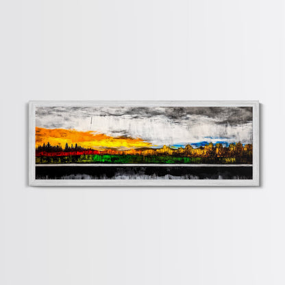 Sunset Landscape, Autumn Trees, Nature Art, Framed Canvas Print, Mountain Scene, Moody Sky, Living Room Wall Art, Dramatic Fall Decor