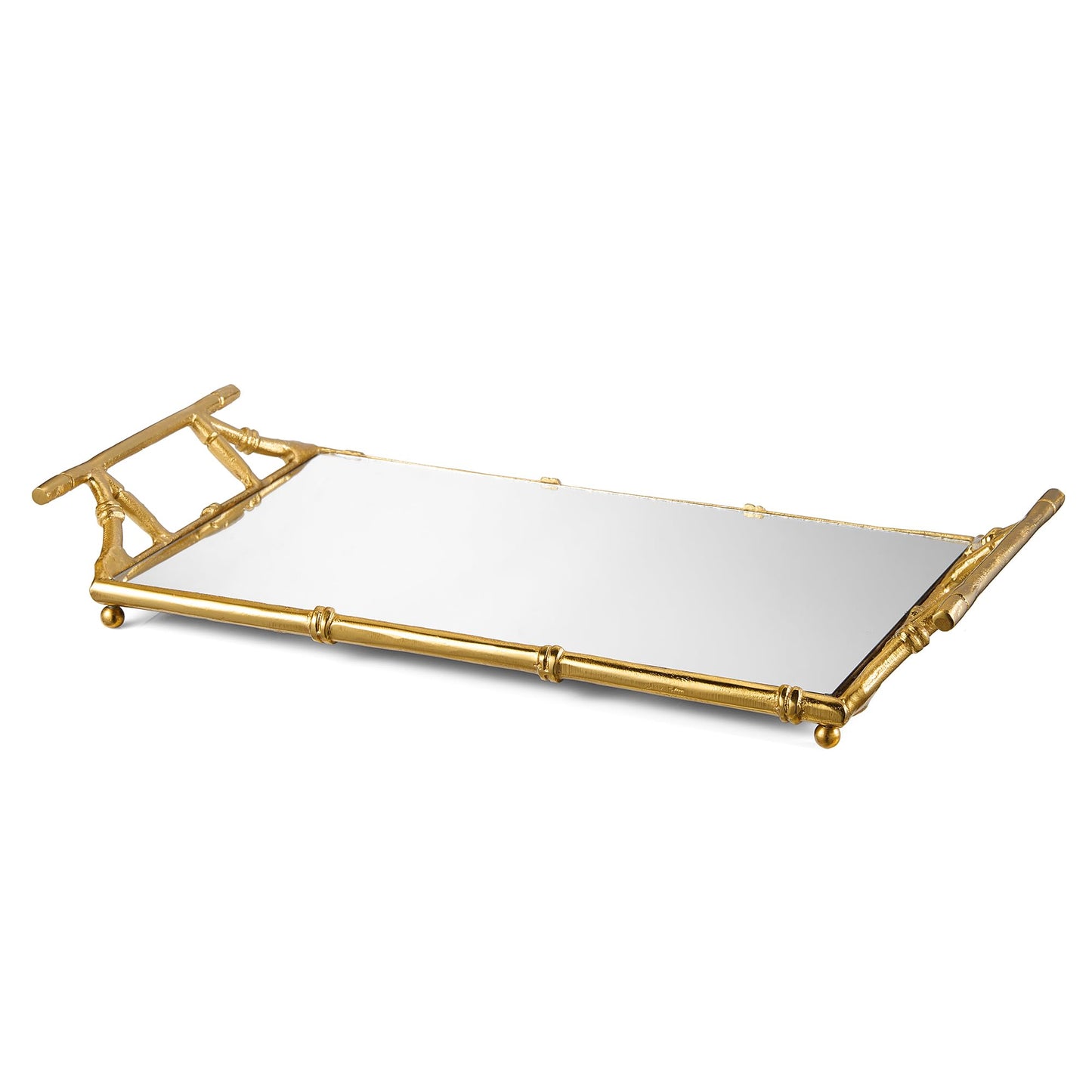 Gold Mirrored Decorative Tray, 20" Large Rectangular Aluminum Bamboo Frame