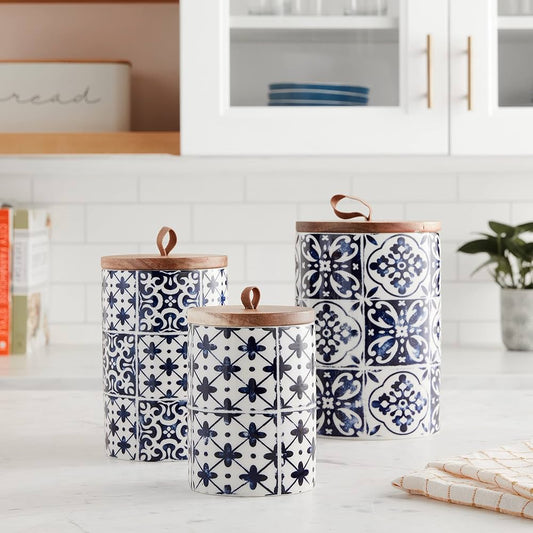 Blue Medallion Set of 3 Canisters