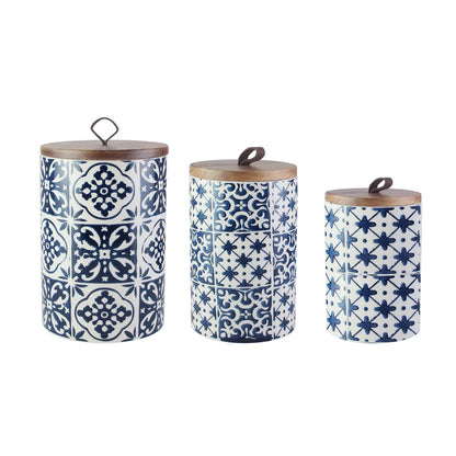 Blue Medallion Set of 3 Canisters