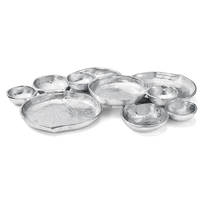 Cluster of 10 Round Serving Bowls Silver Clusters Decorative Tray