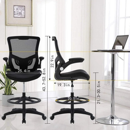 Drafting Chair Ergonomic Tall Office Chair Standing Desk Chair with Flip Up Arms Foot Rest Back Support Adjustable Height Mesh D