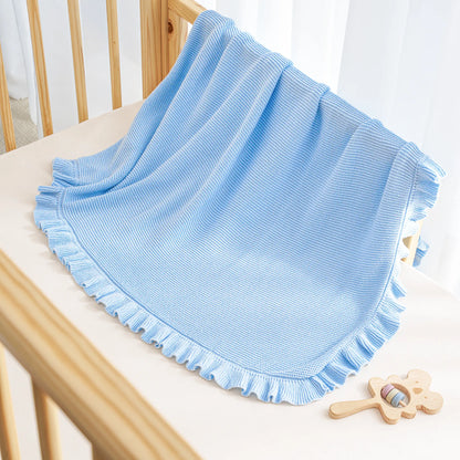 Ruffled Edge Knit Baby Blanket in Baby Blue