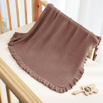 Ruffled Edge Knit Baby Blanket in Mocha