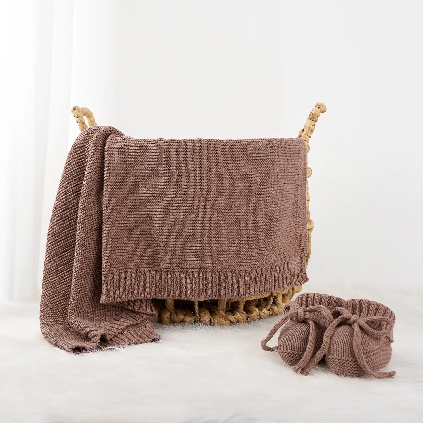 Classic Knit Cotton Baby Blanket in Mocha