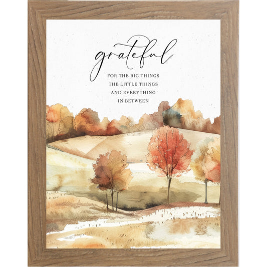 Grateful for the Big Things Wall Art – Watercolor Autumn Hills Fall Living Room Decor (NS361)