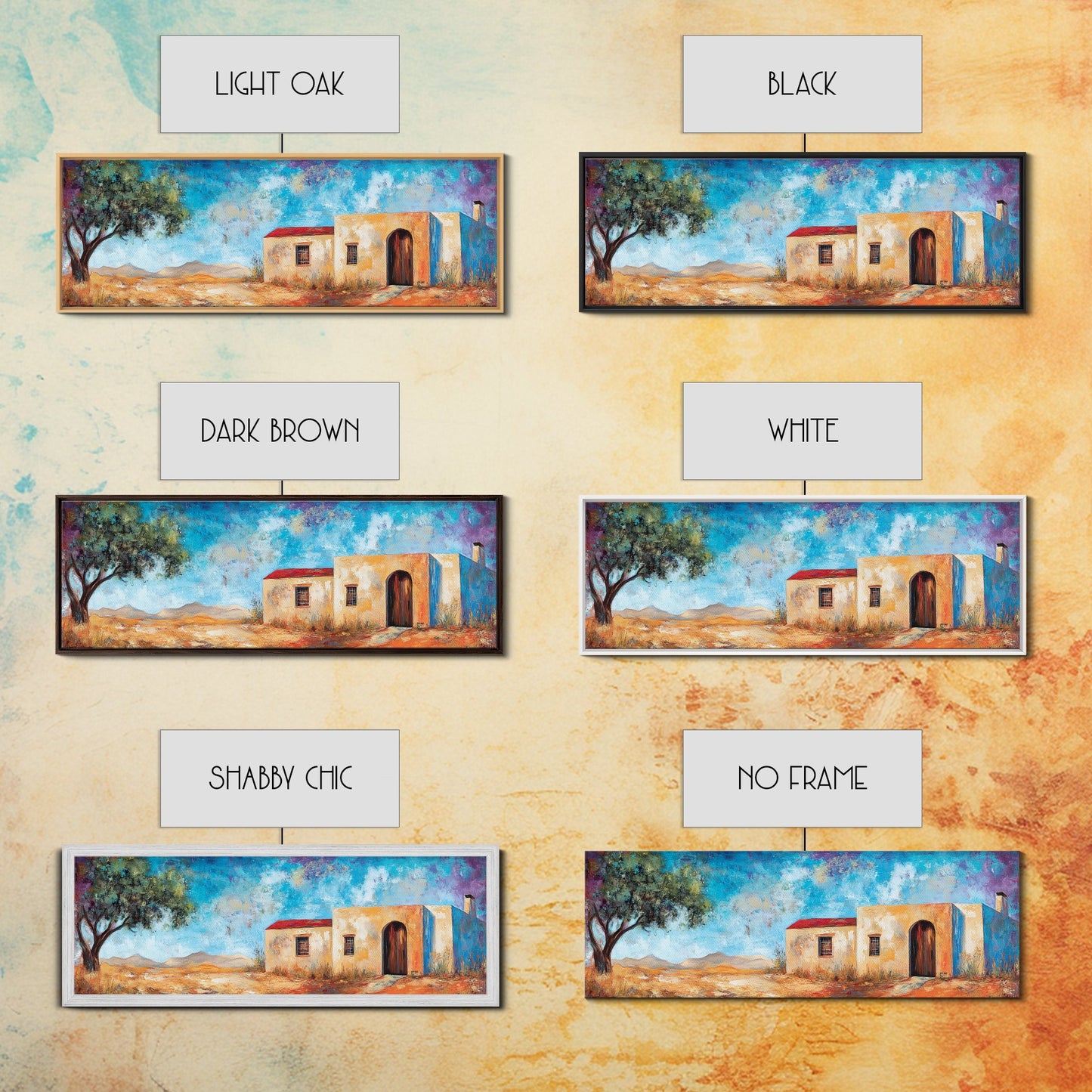 Southwest Desert House Painting, Rustic Western Wall Art, Blue Sky Adobe Home, Boho Minimalist Living Room Decor, Framed Canvas Print