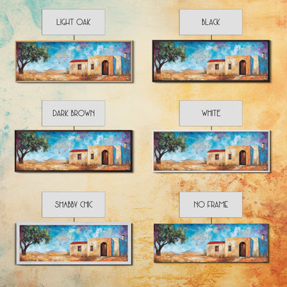 Southwest Desert House Painting, Rustic Western Wall Art, Blue Sky Adobe Home, Boho Minimalist Living Room Decor, Framed Canvas Print
