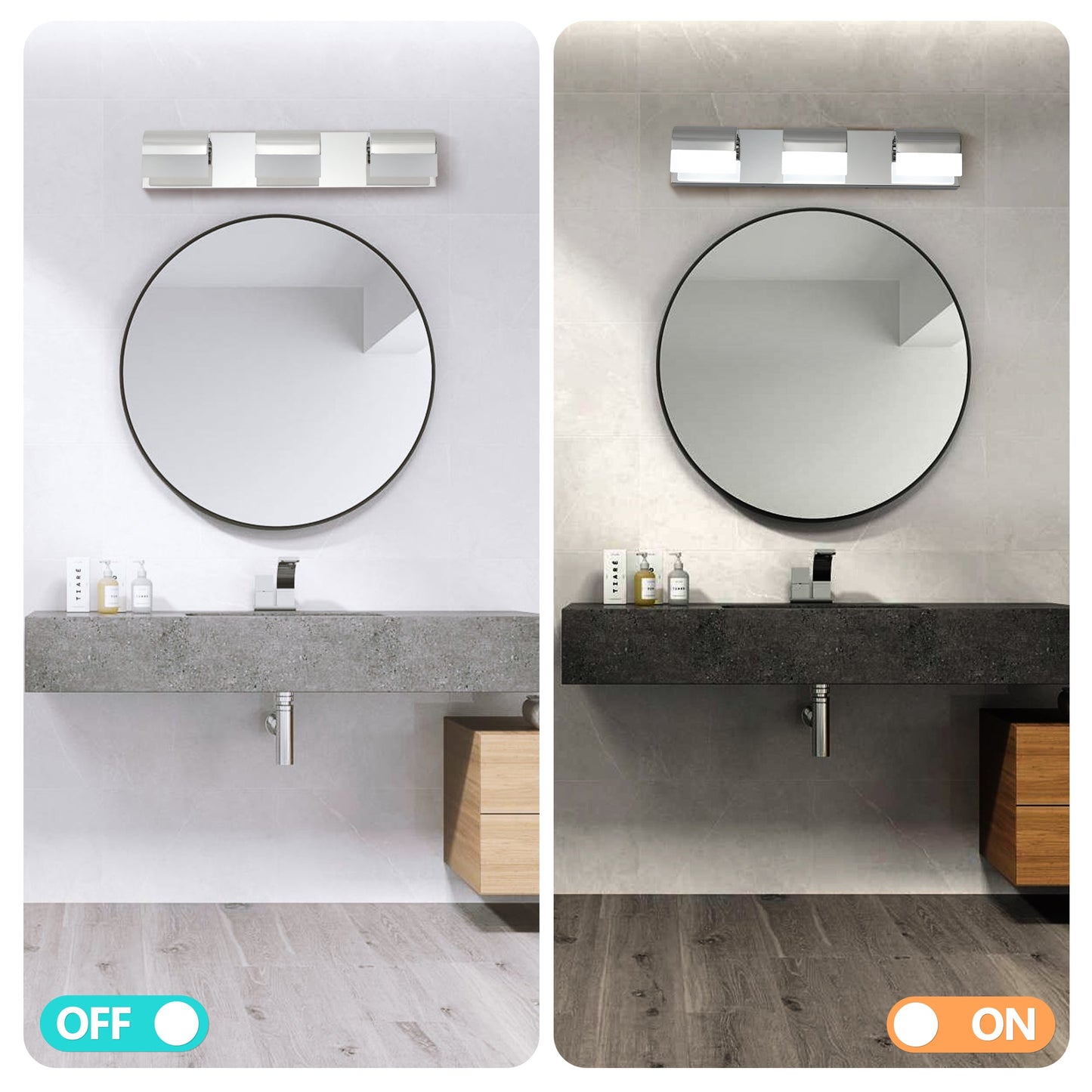 LED Bathroom Vanity Light | 3/4/5/6-Light Chrome Stainless Steel Wall Sconce with Acrylic Shade — Over Mirror, Moisture-Proof