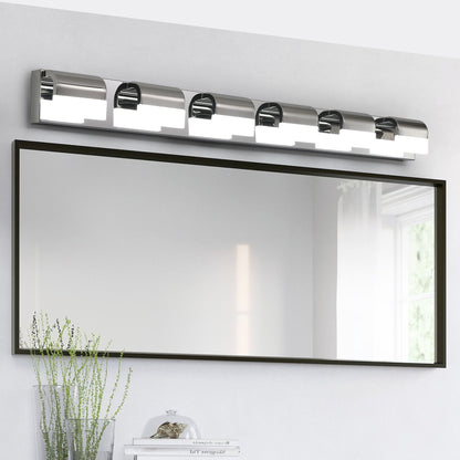 LED Bathroom Vanity Light | 3/4/5/6-Light Chrome Stainless Steel Wall Sconce with Acrylic Shade — Over Mirror, Moisture-Proof