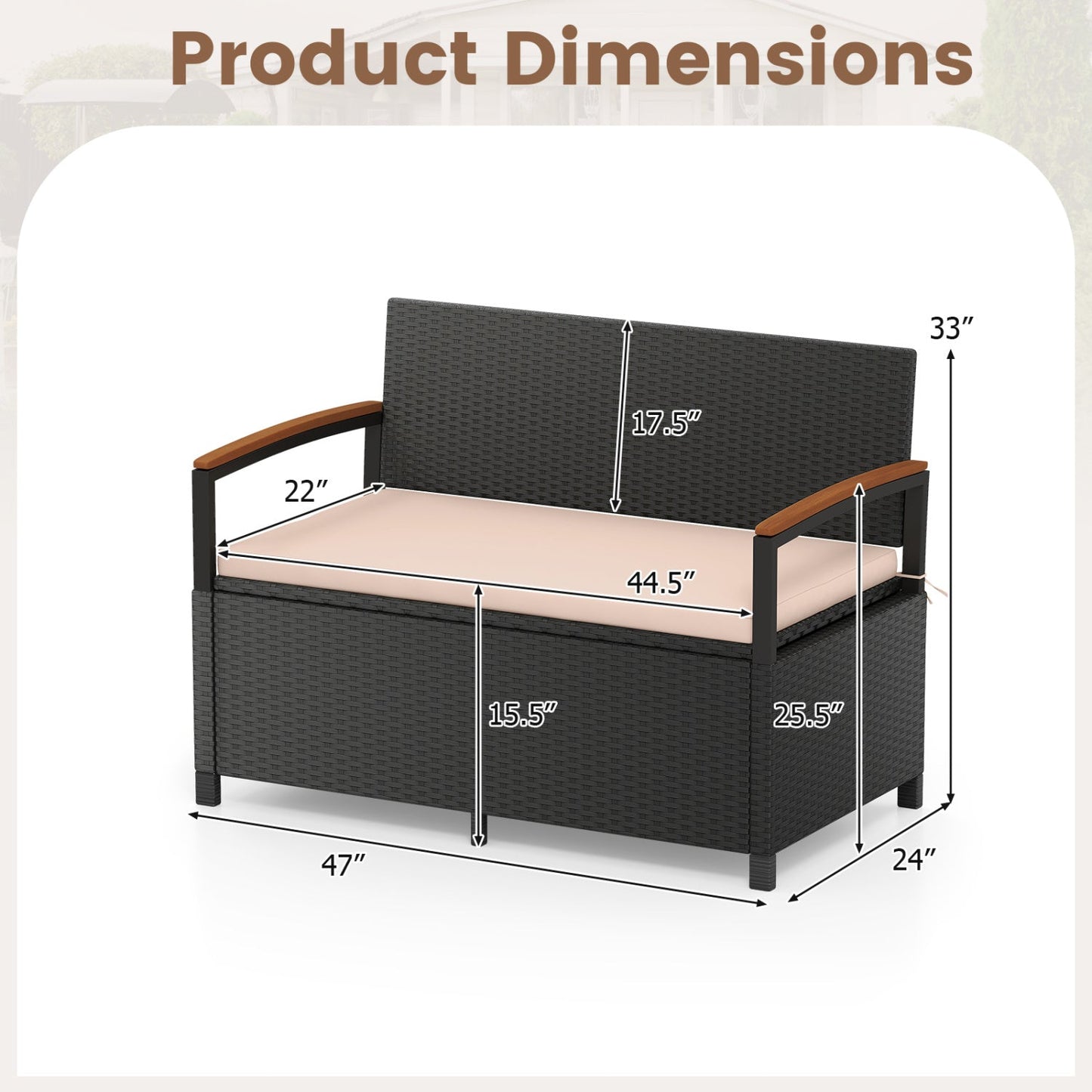 Outdoor Storage Bench Deck Box Patio Furniture with Cushion-White