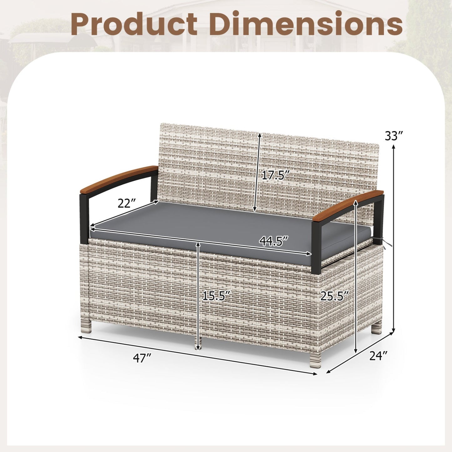 Outdoor Storage Bench Deck Box Patio Furniture with Cushion-White