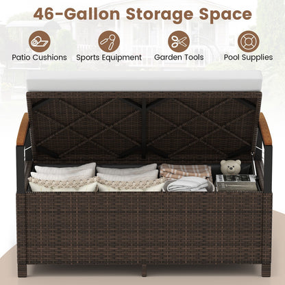 Outdoor Storage Bench Deck Box Patio Furniture with Cushion-White