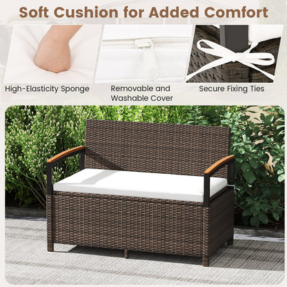 Outdoor Storage Bench Deck Box Patio Furniture with Cushion-White