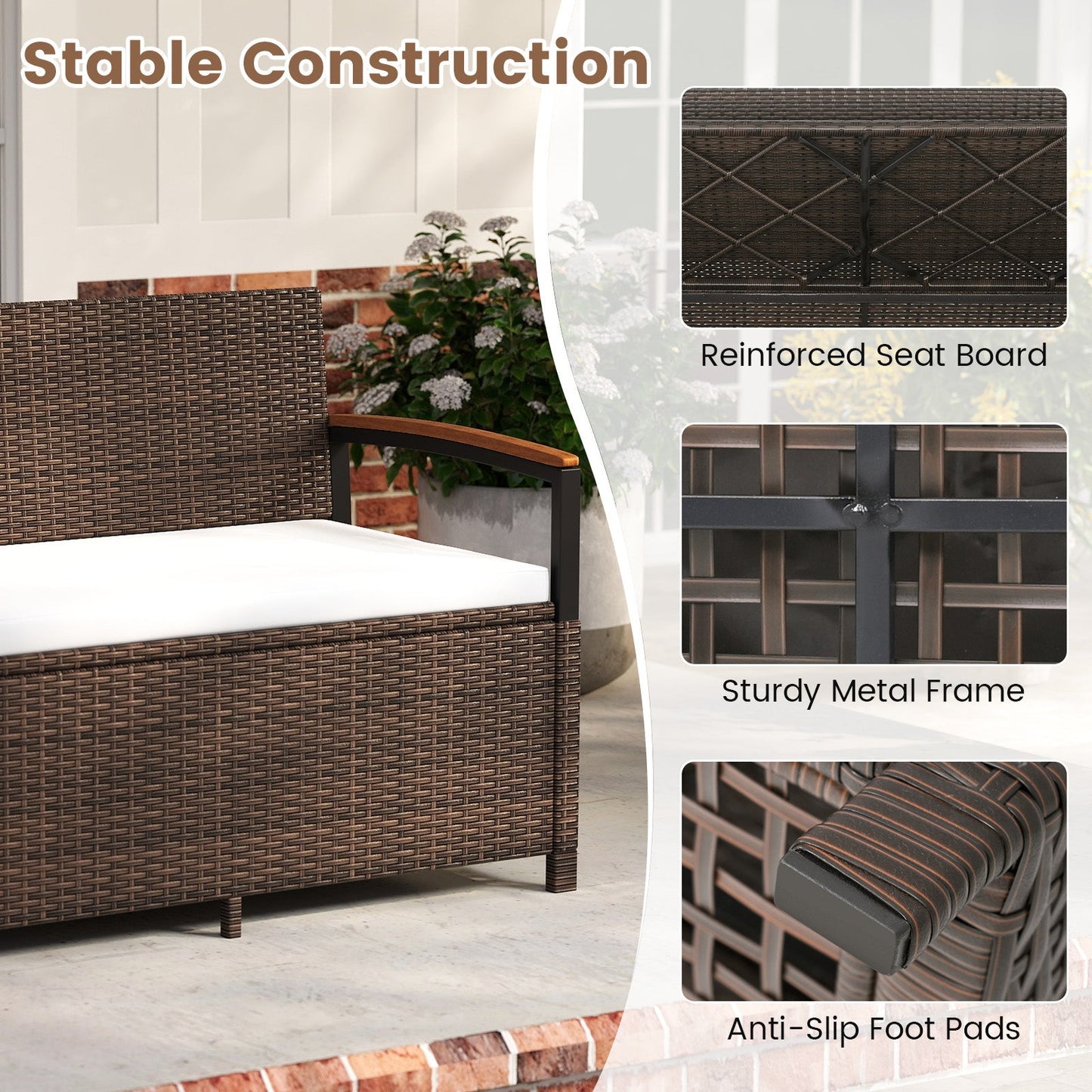Outdoor Storage Bench Deck Box Patio Furniture with Cushion-White
