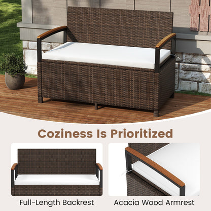Outdoor Storage Bench Deck Box Patio Furniture with Cushion-White