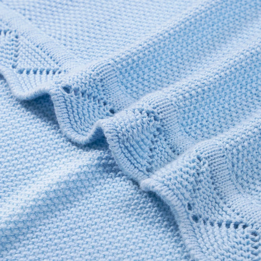Heirloom Lace Knit Baby Blanket in Baby Blue