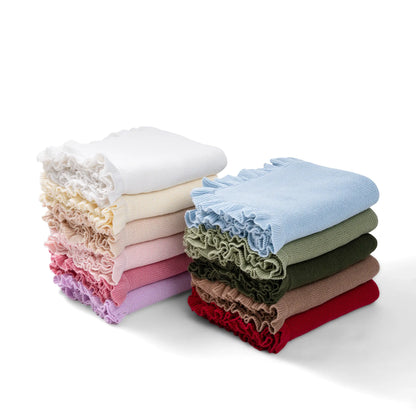 Ruffled Edge Knit Baby Blanket in Baby Blue