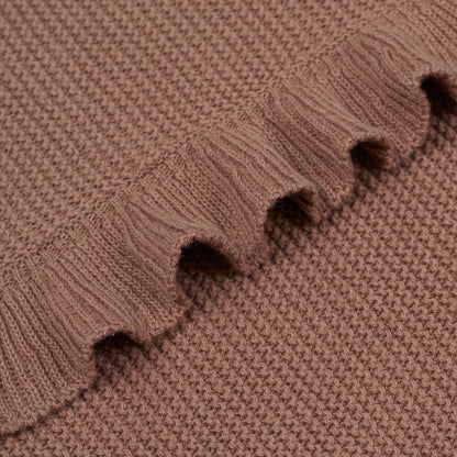 Ruffled Edge Knit Baby Blanket in Mocha