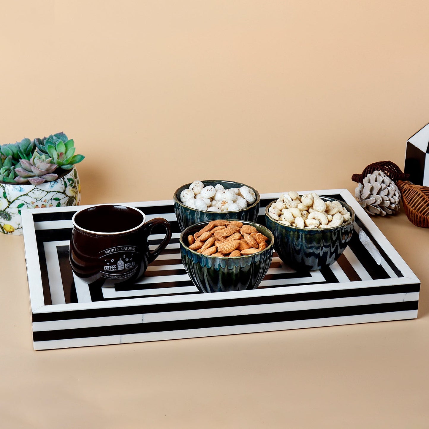 Black White Concentric Tray Coffee Table Ottoman 11x17 12x12