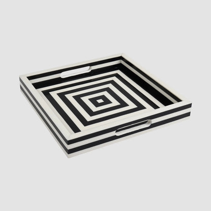 Black White Concentric Tray Coffee Table Ottoman 11x17 12x12