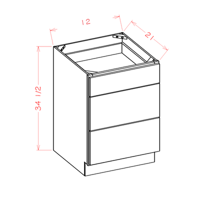 Maple Unfinished 12" Bathroom Vanity 3-Drawer Base Cabinet