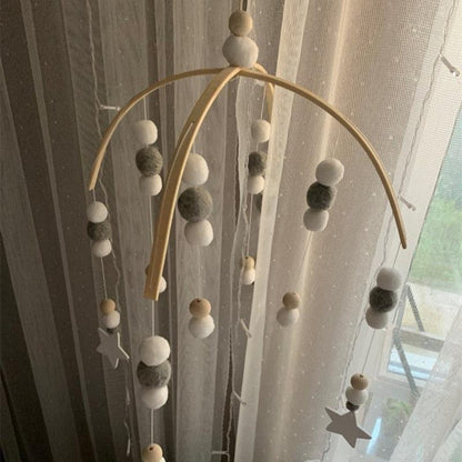 Baby Nordic Wooden Beads Wind Chimes with Wool Balls Nursery Mobile Crib Bed Bell Baby Bedroom Ceiling Wooden Beads Wind Chime Hanging Newborn Baby Bed Hanging Wind-bell Crib Tent Kids Room Decorations Ornaments