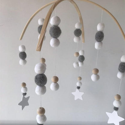 Baby Nordic Wooden Beads Wind Chimes with Wool Balls Nursery Mobile Crib Bed Bell Baby Bedroom Ceiling Wooden Beads Wind Chime Hanging Newborn Baby Bed Hanging Wind-bell Crib Tent Kids Room Decorations Ornaments