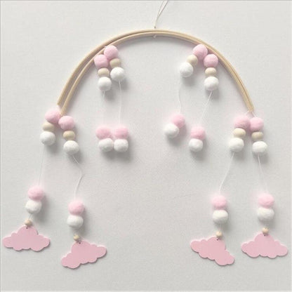 Baby Nordic Wooden Beads Wind Chimes with Wool Balls Nursery Mobile Crib Bed Bell Baby Bedroom Ceiling Wooden Beads Wind Chime Hanging Newborn Baby Bed Hanging Wind-bell Crib Tent Kids Room Decorations Ornaments