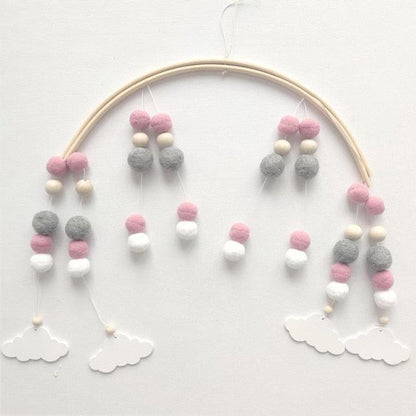 Baby Nordic Wooden Beads Wind Chimes with Wool Balls Nursery Mobile Crib Bed Bell Baby Bedroom Ceiling Wooden Beads Wind Chime Hanging Newborn Baby Bed Hanging Wind-bell Crib Tent Kids Room Decorations Ornaments