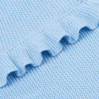 Ruffled Edge Knit Baby Blanket in Baby Blue