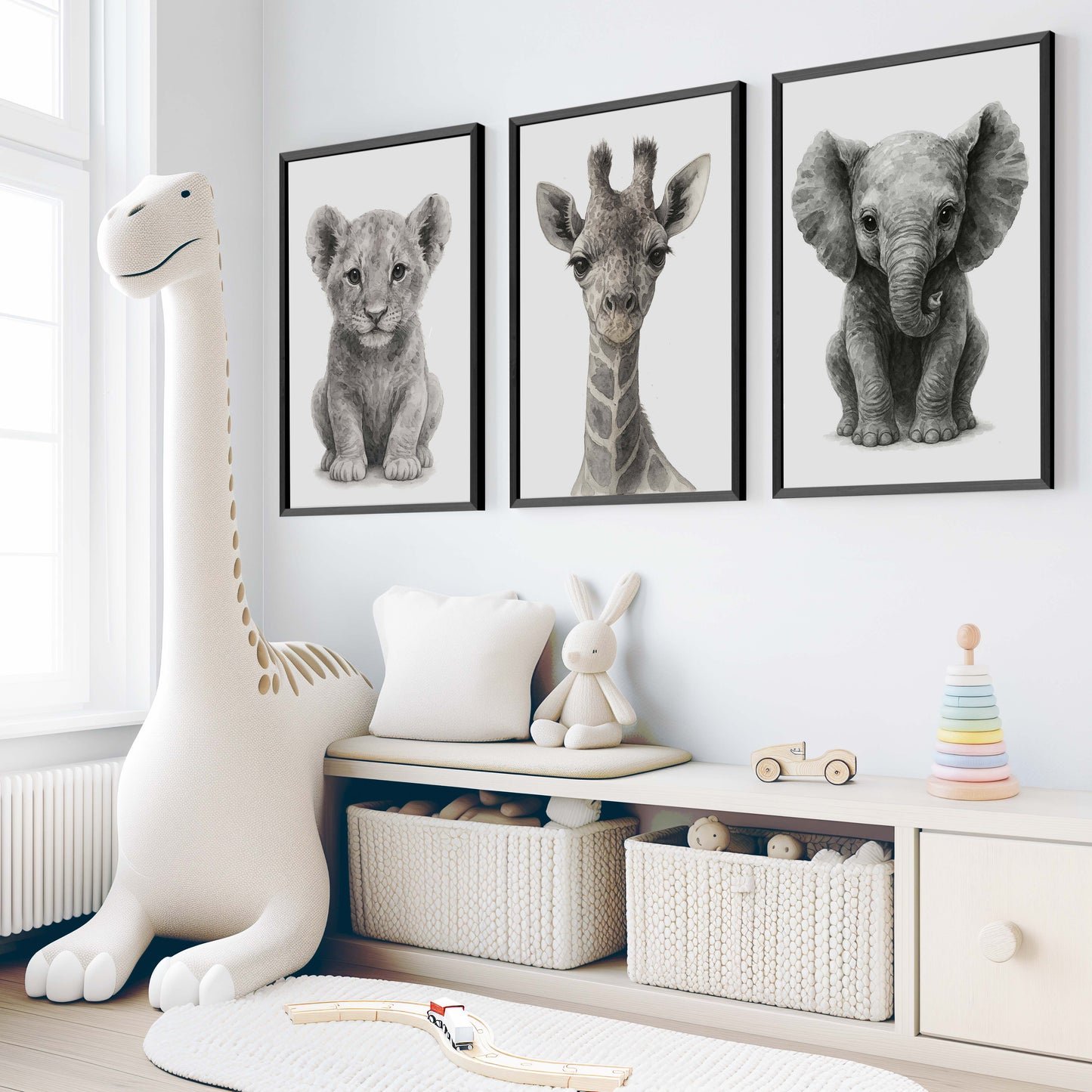 Jungle Nursery Wall Decor – Baby Lion, Elephant & Giraffe (Set of 3)