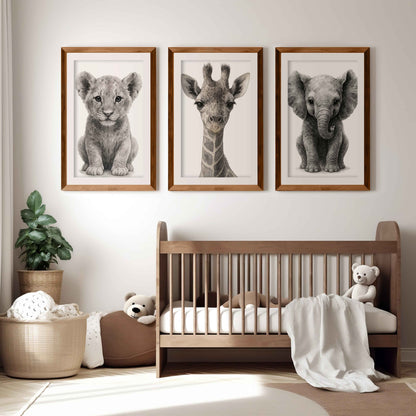 Jungle Nursery Wall Decor – Baby Lion, Elephant & Giraffe (Set of 3)
