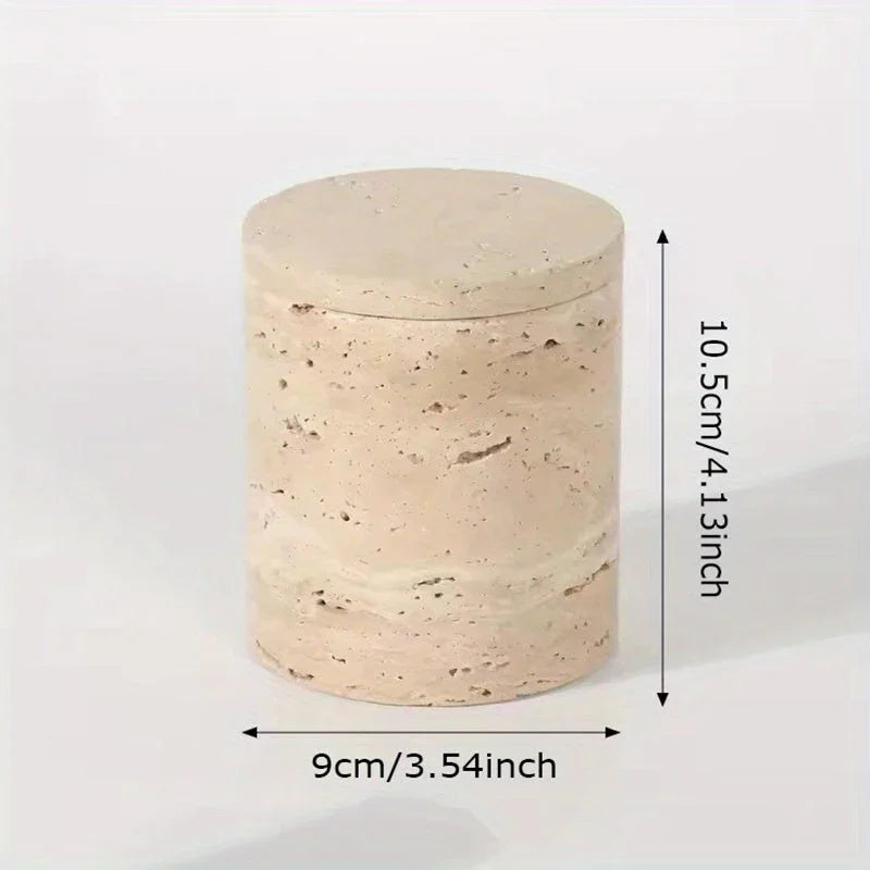 Luxury Marble Organizer Canister - Handcrafted Round Stone Container for Vanity, Office | Gift Set with Lid for Makeup Brushes & Coffee Lovers