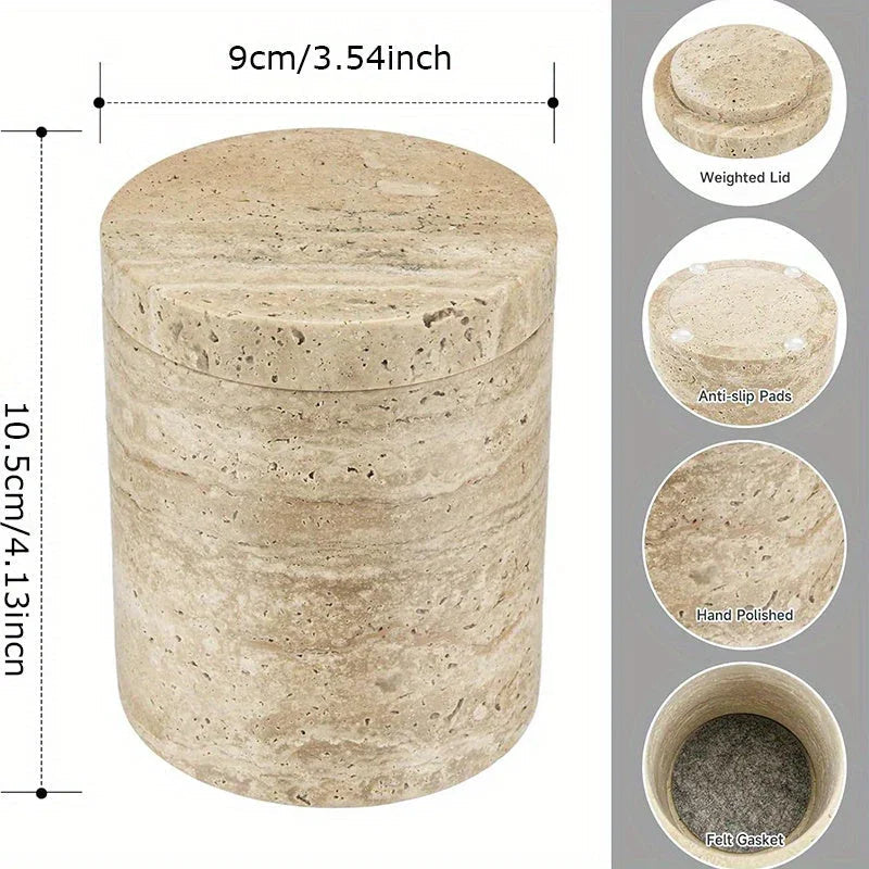 Luxury Marble Organizer Canister - Handcrafted Round Stone Container for Vanity, Office | Gift Set with Lid for Makeup Brushes & Coffee Lovers