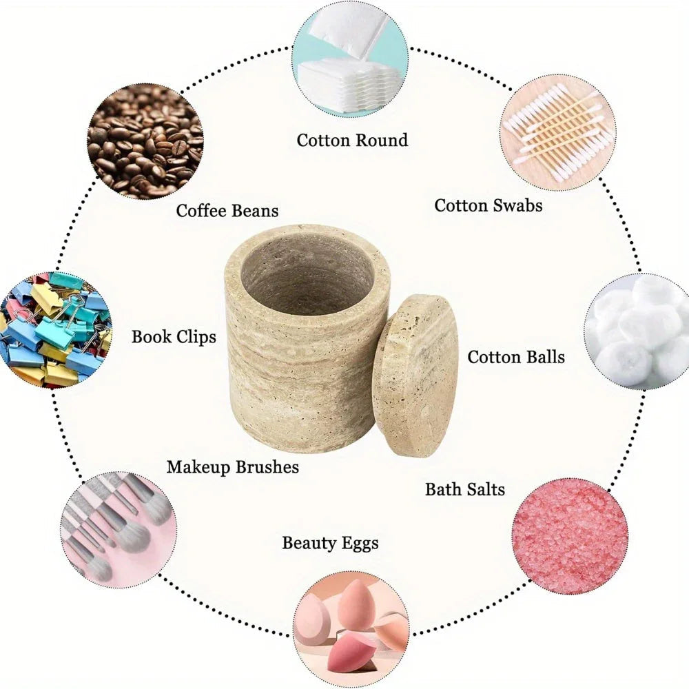 Luxury Marble Organizer Canister - Handcrafted Round Stone Container for Vanity, Office | Gift Set with Lid for Makeup Brushes & Coffee Lovers