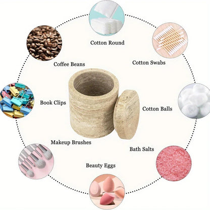 Luxury Marble Organizer Canister - Handcrafted Round Stone Container for Vanity, Office | Gift Set with Lid for Makeup Brushes & Coffee Lovers