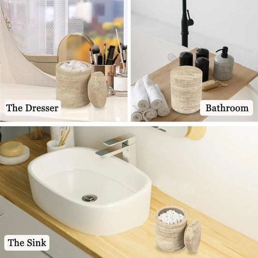 Luxury Marble Organizer Canister - Handcrafted Round Stone Container for Vanity, Office | Gift Set with Lid for Makeup Brushes & Coffee Lovers