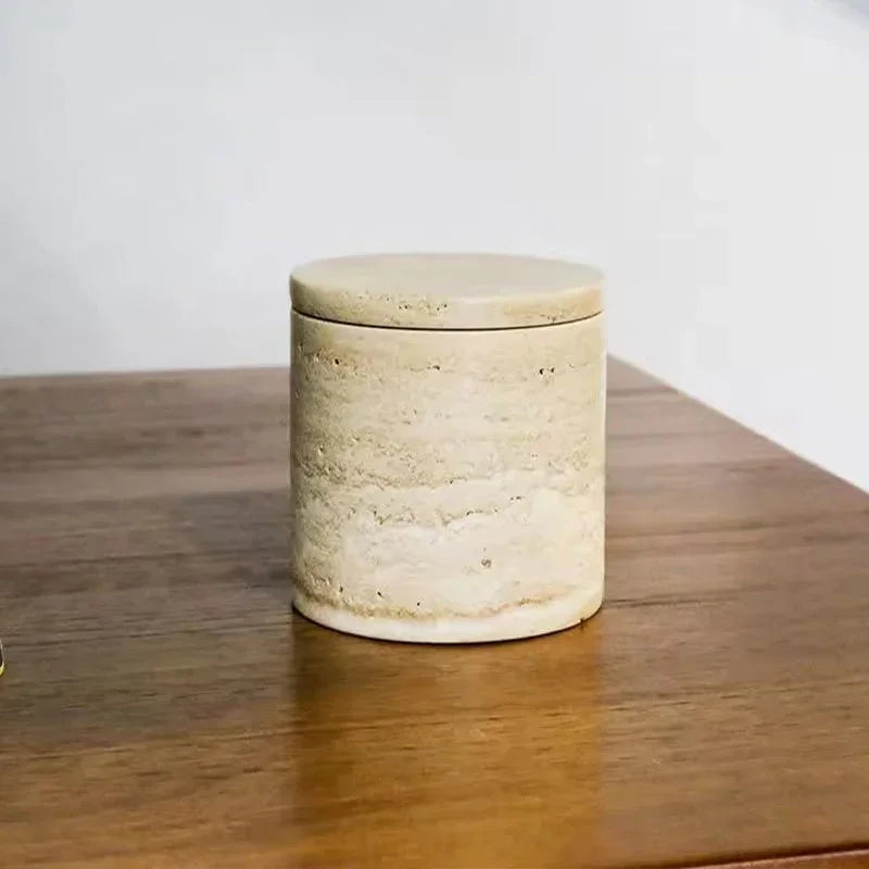 Luxury Marble Organizer Canister - Handcrafted Round Stone Container for Vanity, Office | Gift Set with Lid for Makeup Brushes & Coffee Lovers