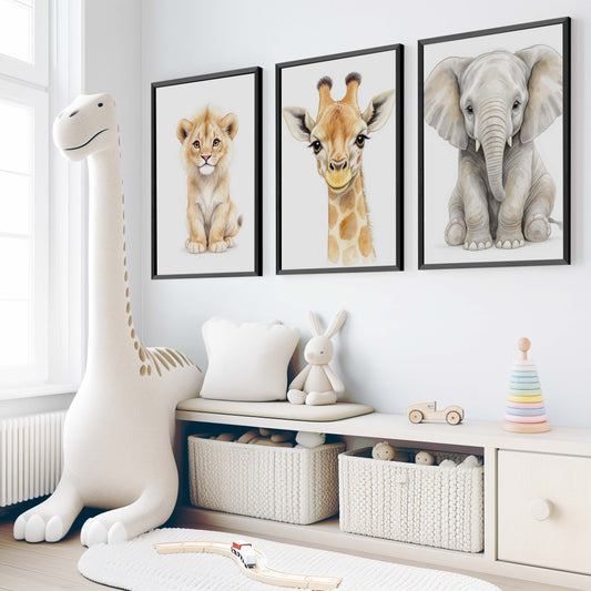 Safari Animal Nursery Room Wall Decor – Set of 3 Prints