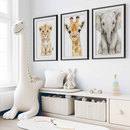 Safari Animal Nursery Room Wall Decor – Set of 3 Prints